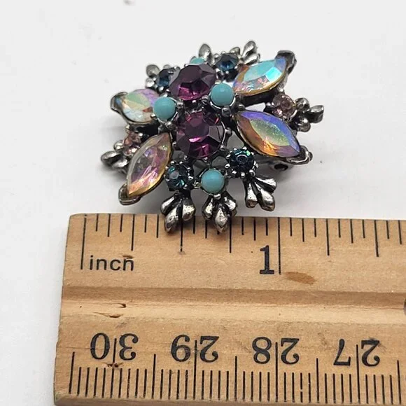 VTG Cluster AB and Pink/Purple Rhinestones Clip On Earrings Blue Accent Beads - Picture 9 of 9